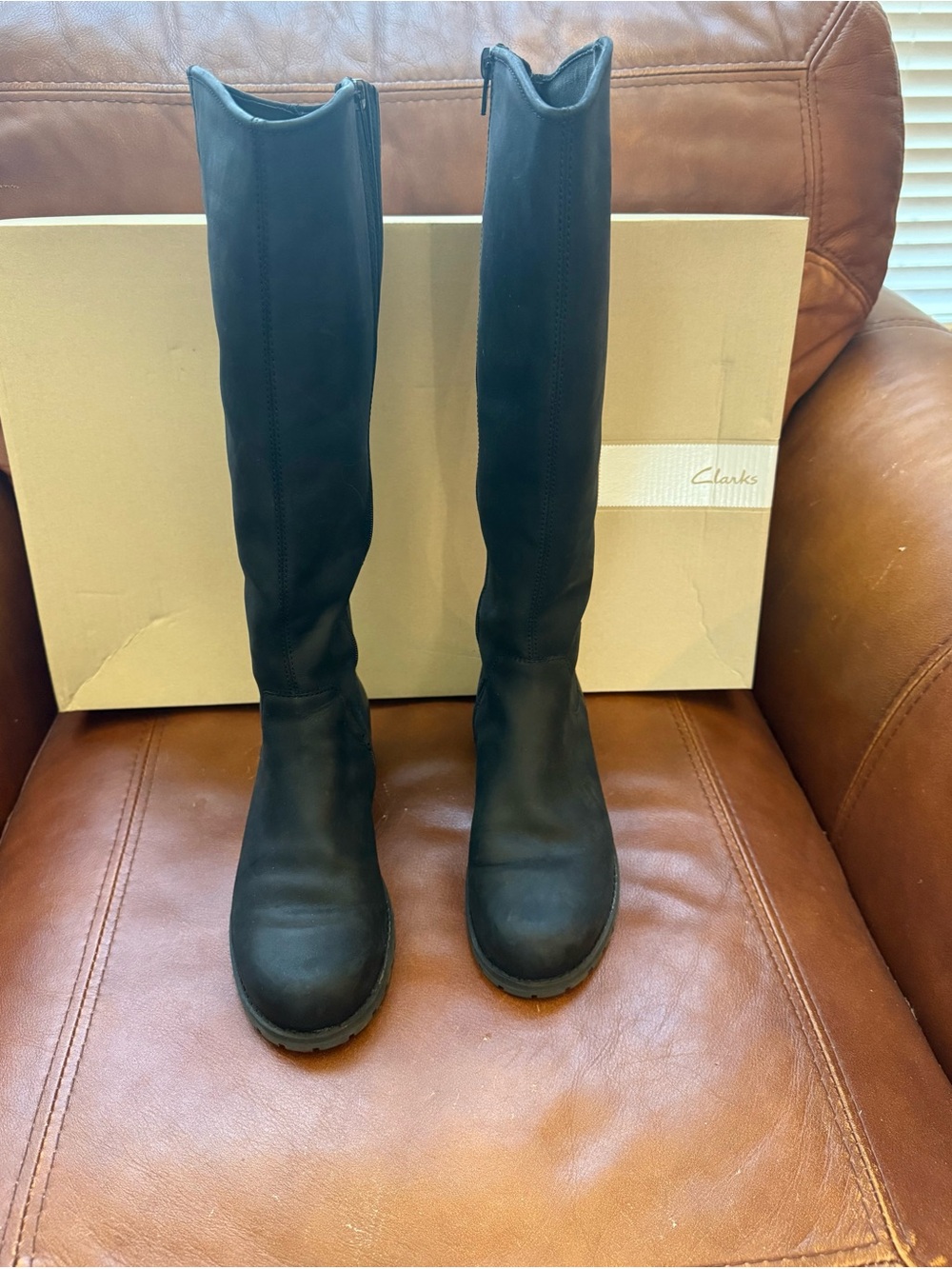 Clarks Black Knee Leather Boots